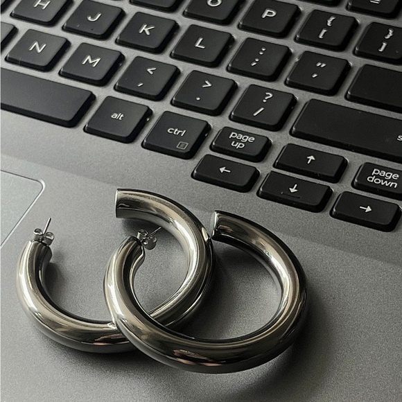 Chunky Silver Hoop Earrings - Picture 4 of 4